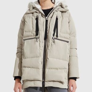 Avec Les Filles Beige-Taupe Puffer Coat with Sherpa Hood